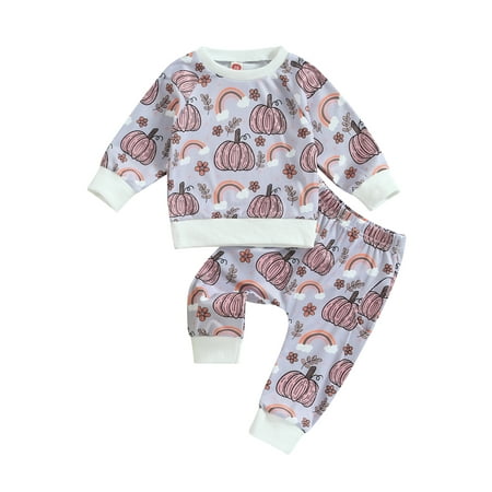 

ELF Halloween Toddler Girls Boys Fall 2PCS Outfits Pumpkin Print Long Sleeve Sweatshirts+Long Pants