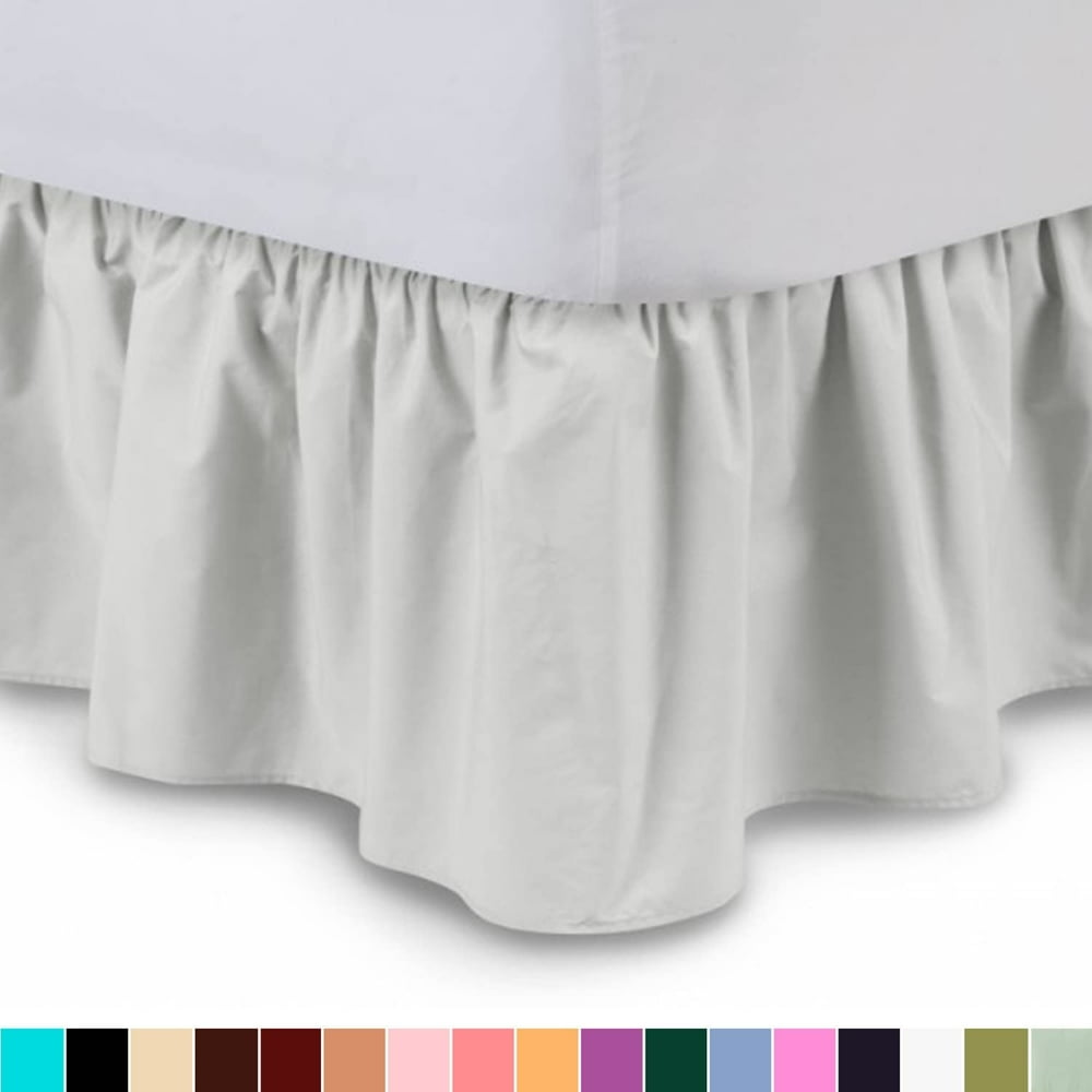 Ruffled Bed Skirt (King, Bone) 14 Inch Drop Dust Ruffle with Platform