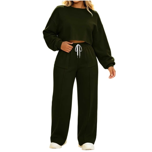 Turilly Women Ladies Clothes Set of 2 Women's 2 Piece Sweater Outfits Set Oversized Pullover Hoodie Wide Leg Pants Loose Knitted Sweatsuit