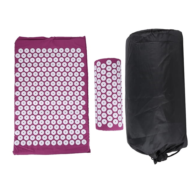 Juego de almohadas de acupresión para masaje de acupuntura, almohadilla de yoga para aliviar el dolor con bolsa de transporte, color morado