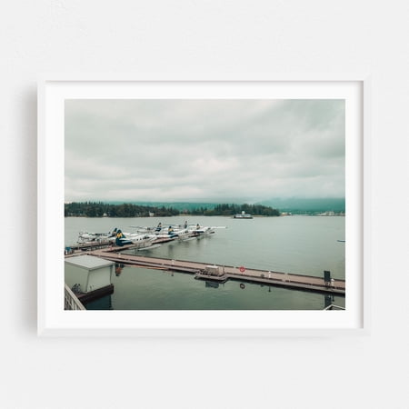 Hydroplane at Vancouver - Vancouver Colúmbia Britânica Canadá Photography Harbor Boat Nautical Travel Poster Scenic White Framed Wall Art Print 11 x 14 inches