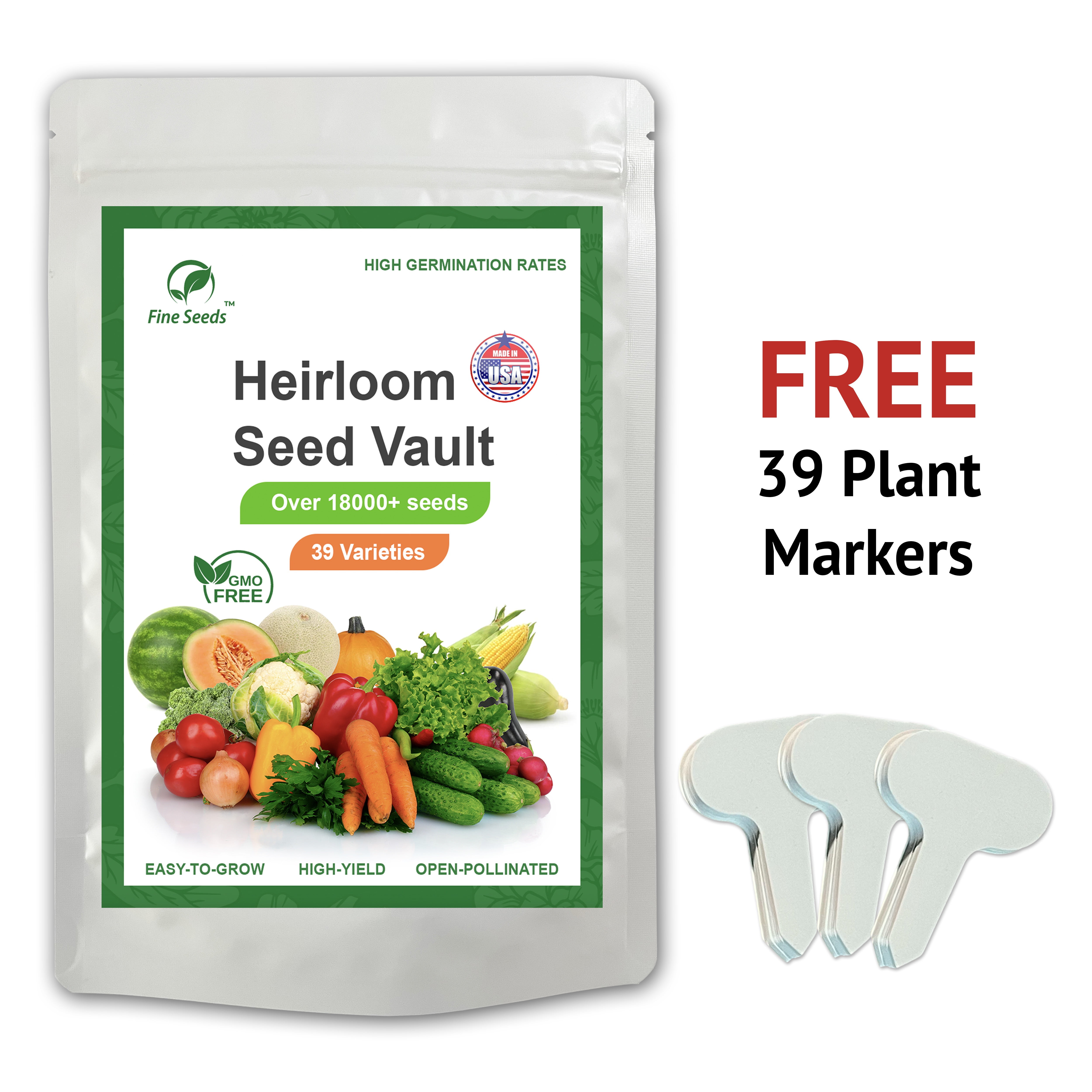 Heirloom Vegetable Seeds Survival Garden Kit - Over 18,000 Seeds, 39 Varieties