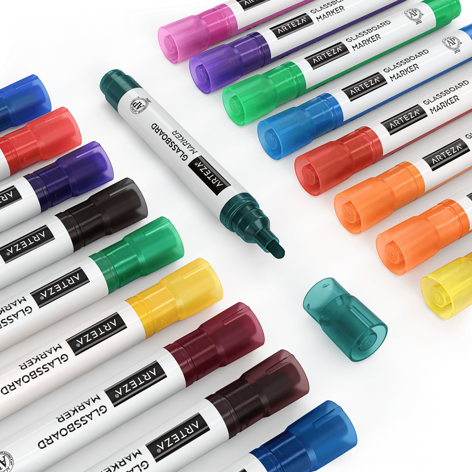 Arteza Washable Glass Board Markers Set, Assorted Classic & Neon Colors, Non-Toxic - 18 Pack