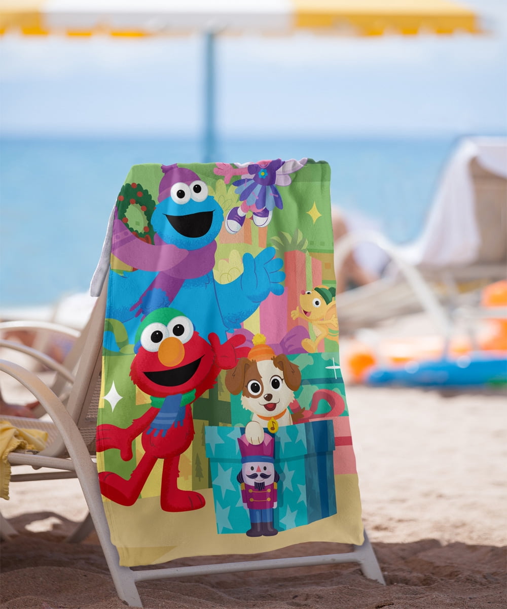 Sesame Street Furry Friends Forever Elmo Abby Cookie Monster Presents Kids Beach Towel, 30'x60'