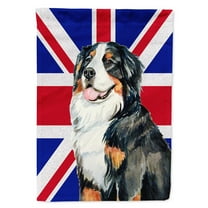 Bernese Mountain Dog with English Union Jack British Flag House Flag