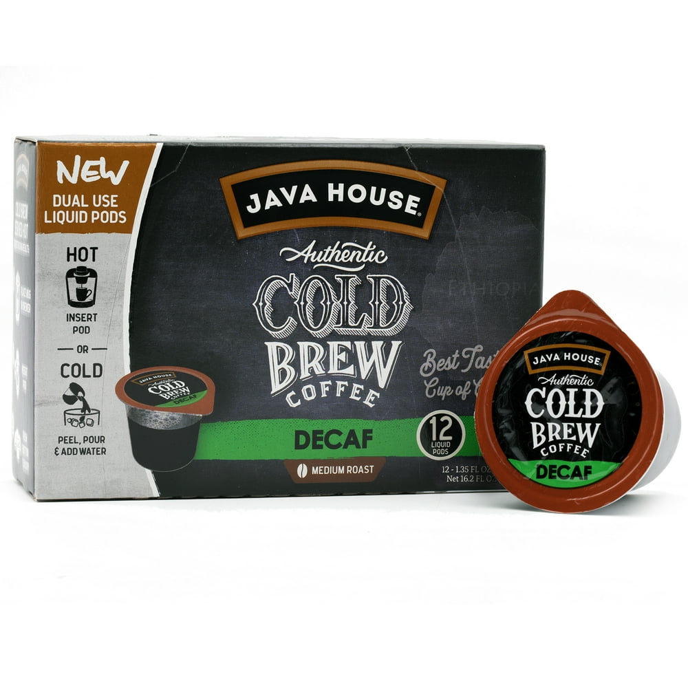 Java House® Authentic Cold Brew Coffee Pods, Decaf Colombian Black, 12