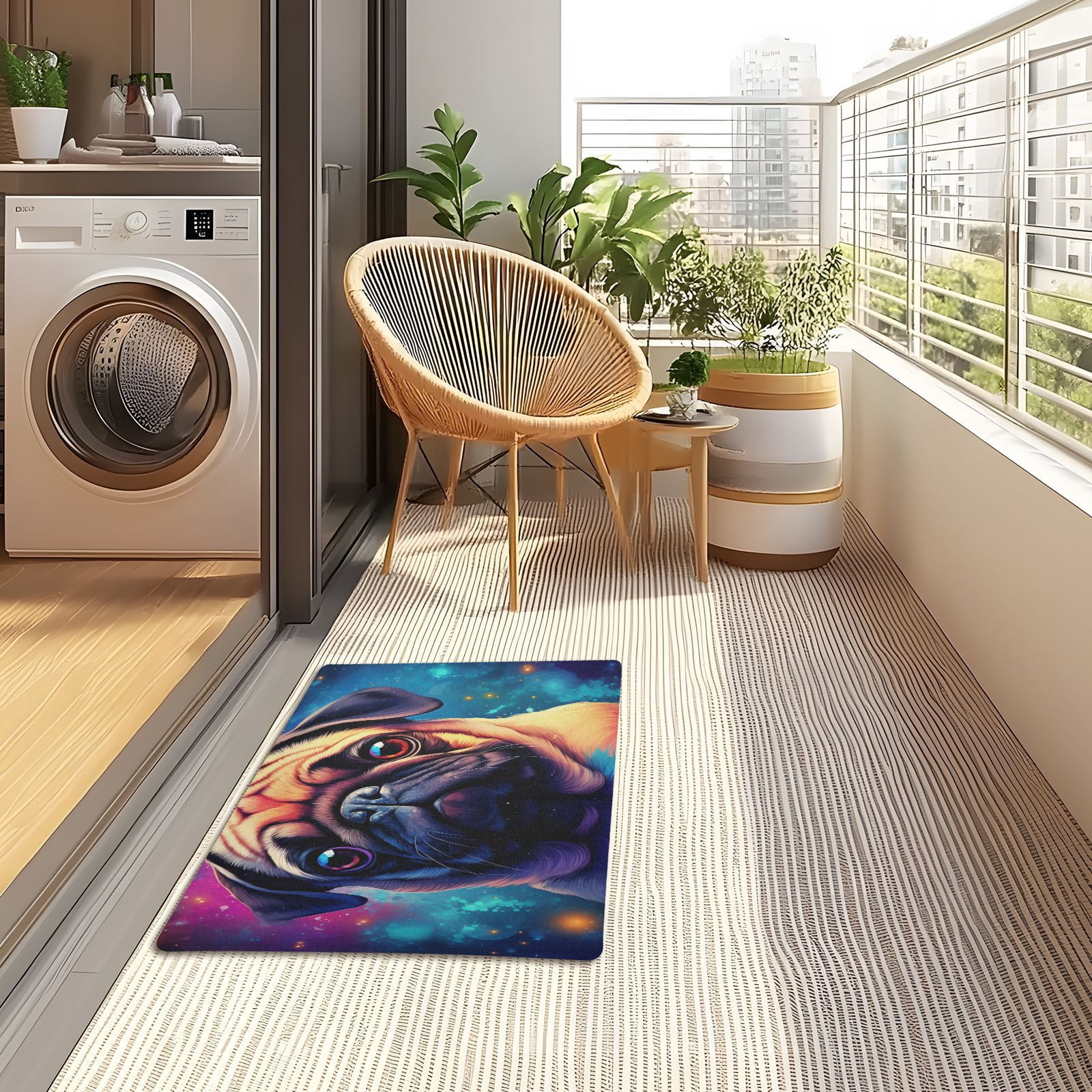 JSTEL Cute Pug Dog Galaxy Front Door Mat Outside Entrance 32x20 Inch Doormat for Outdoor Indoor Washable Non Slip Floor Mats