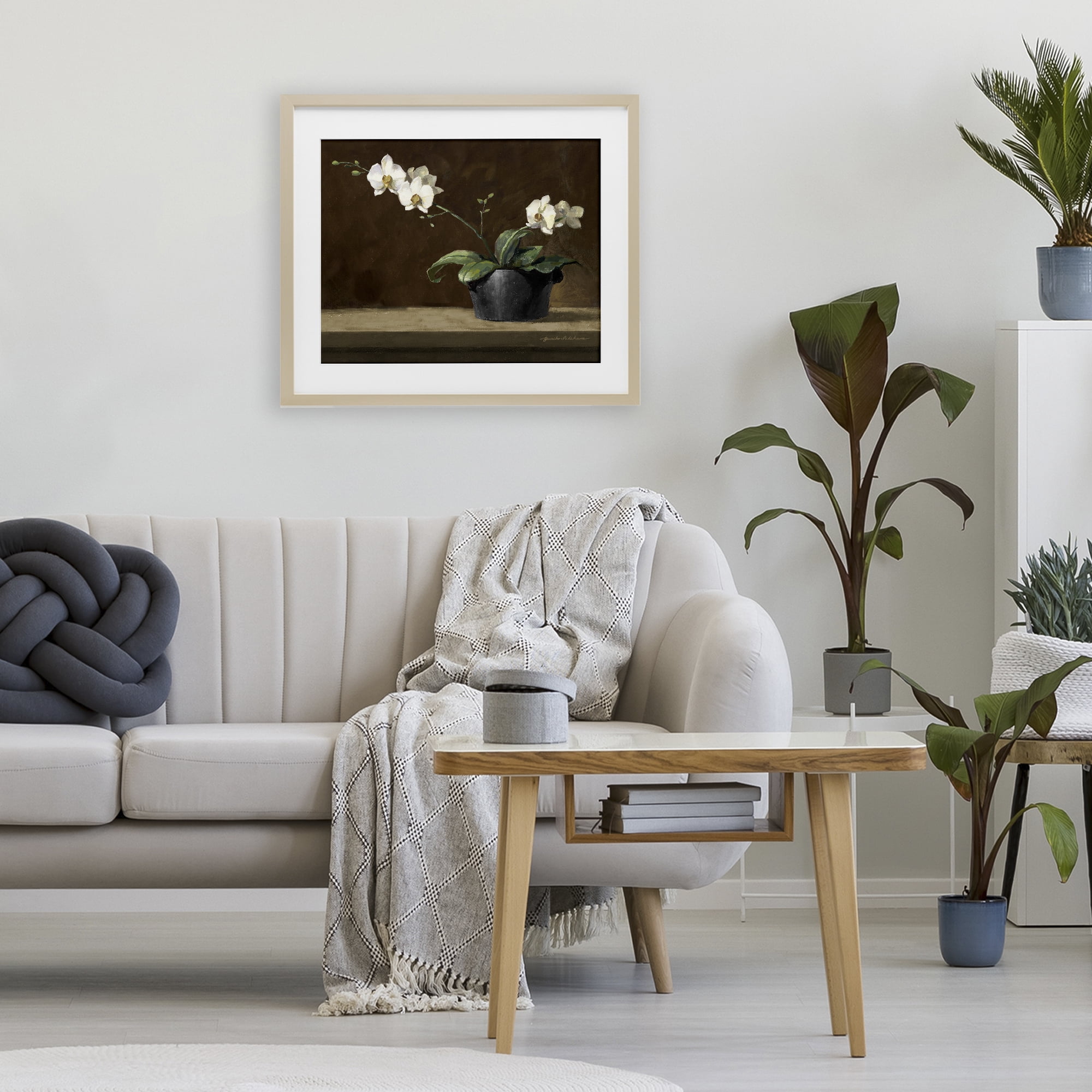 Stupell Industries Potted White Orchid on Ledge Birch Framed Print Under Glass, design by Yumiko Ichikawa