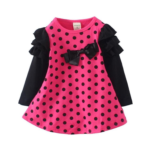 Vestido de manga larga para niña, ropa de primavera, Top de lunares para bebé, lazo de princesa infantil, vestidos de estilo coreano para niñas de 1 a 8 años, 12M Gao Jinjia LED