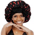 thumbnail image 1 of LAICAIW Double Layer Satin Lined Bonnet for Sleeping Adjustable Silk Bonnet Hair Bonnet Night Sleeping Cap with Edge Scarf wrap for Women Curly Hair locs Braids, 1 of 6