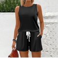 thumbnail image 5 of WTOBBY Women's Summer Casual Two Piece Set Solid Color Vest Sleeveless Top and Shorts Outfit Simple and Stylish for Everyday Summer Fashion ,Black L, 5 of 6
