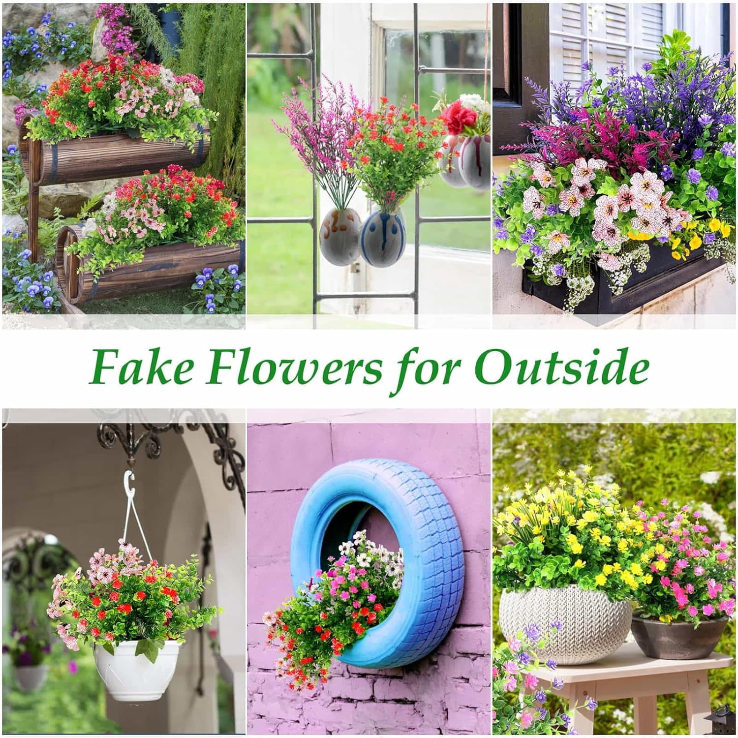20 Bundles Realistic Artificial Flowers for Outdoors, UV Resistant No Fade Fake Flowers with Plastic Faux Shrubs Plants for Garden Patio Porch Window Box Home Wedding Farmhouse Outside Hanging Decor
