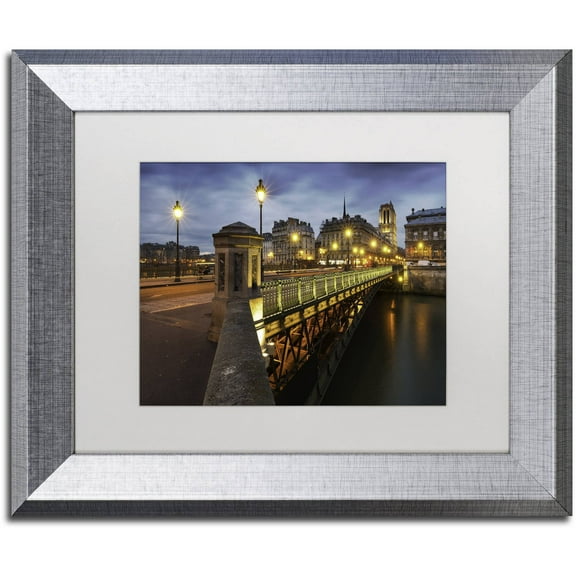 Trademark Fine Art "Bridge of Arcole in Paris" Canvas Art by Mathieu Rivrin, White Matte, Silver Frame