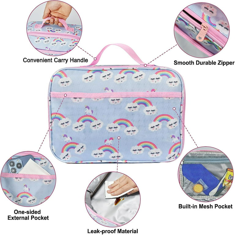 Lunch Box For Kids Girls, Insulated Rainbow Tote Bag Leakproof