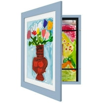 Americanflat Kids Art Frame 10x12.5 inches with 8.5x11 inches Mat - Composite Wood And Glass - Holds 100 Artworks - Baby blue
