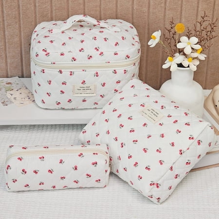 Christmas Gifts- Personalized Initial Makeup Bag Set Quilted Cosmetic Bag Floral Make Up Bag Travel Toiletry Bag Teen Girl Gift Trendy Stuff Birthday Gift for Mom Daughter Friend