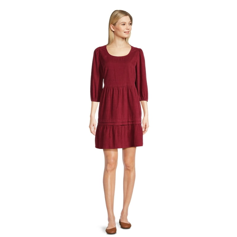 Time and Tru Women s Corduroy Dress with 3 4 Length Sleeves Sizes