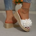 thumbnail image 4 of Womens White Wedge Sandals 3D Floral Slide, Comfort Casual Summer Beach Walking Shoes PU Synthetic,Size 8.5, 4 of 9