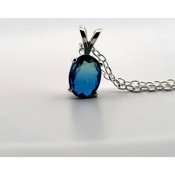 1ct Oval Blue & Green Tourmaline Sterling Silver Necklace 1OBGTSSNMG2