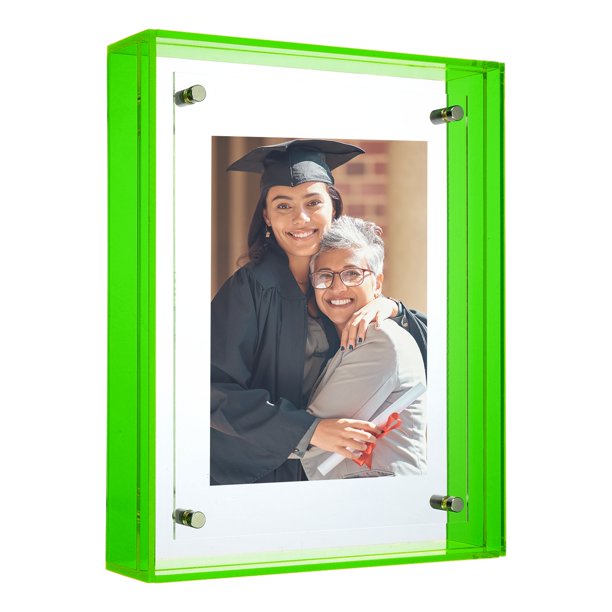 Marco de Foto Acrílico Uxcell de 5x6 Pulgadas, Marcos de Foto Flotantes para Exhibición en Pared o Mesa, Soporte de Marco de Foto Colgante para Oficina en Casa, Verde Zafiro