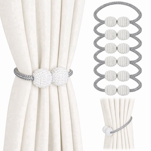 6 Pack Magnetic Curtain Tiebacks Grey Decorative Holdbacks for Window Drapes