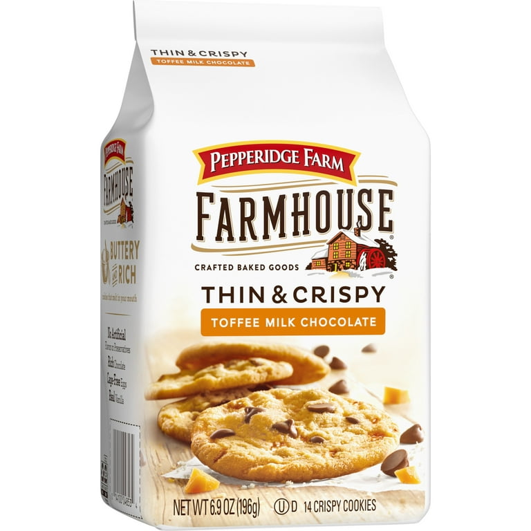 Pepperidge Farm Farmhouse Thin & Crispy Toffee Milk Chocolate Cookies, 6.9  Ounce Bag