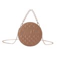 thumbnail image 2 of Bolsa Bolso de hombro con patrón de celosía retro para mujer, bolsos redondos de PU con perlas (caqui) Tmvgtek Para estrenar, 2 of 9