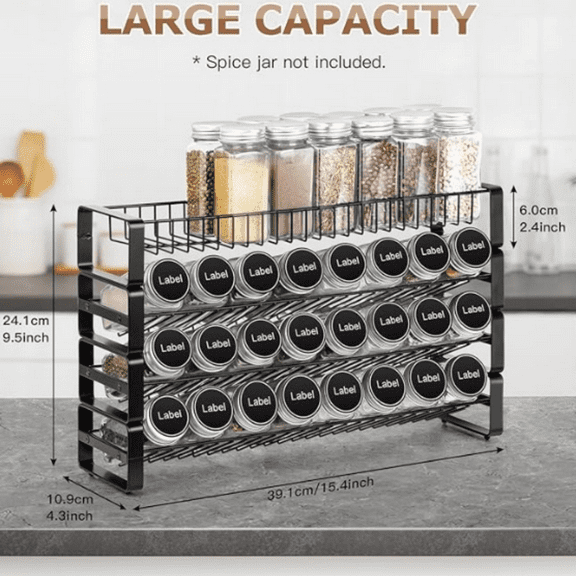 4 Tier Stackable Seasoning Rack Organizer, Detachable Countertop Spice Jar Rack for Cabinet, Freestanding , Black Frosted Iron Kitchen Counter Shelf