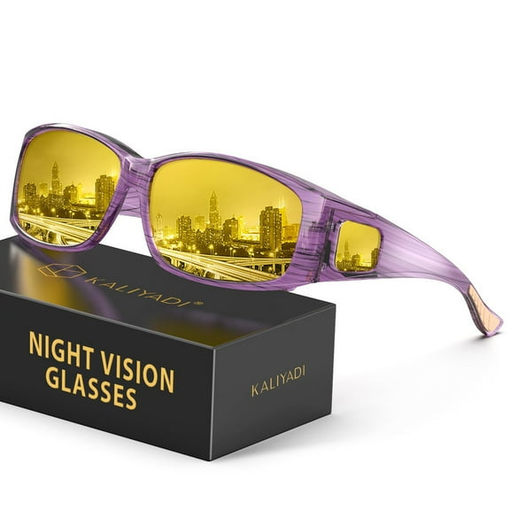 KALIYADI Fit-Over Night-Vision-Glasses for Women: Striped Anti Glare Night Driving Glasses for Men High Definition Lens