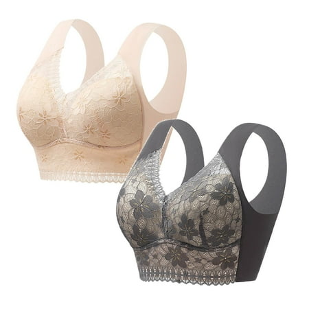 LUOGENLI Women Bras Pack Pushup Women s Front Side Buckle Lace Edge without Steel Ring Movement Seamless Gathering Adjustment Yoga Sleep Large Bra 2Pcs Women Bralette XXXXL
