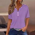 thumbnail image 1 of Fiudx Liquidación de Ahorros de Verano Top de Manga Corta con Cuello En V y Hombros Descubiertos con Botones Estampados a Rayas Informal a La Moda para Mujer, 1 of 5