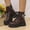 Brown, variant on FRSASU Women's Butterfly Chain Decor Platform Lug Sole Boots Side Zipper Lace Up Chunky Heel Ankle Booties Brown