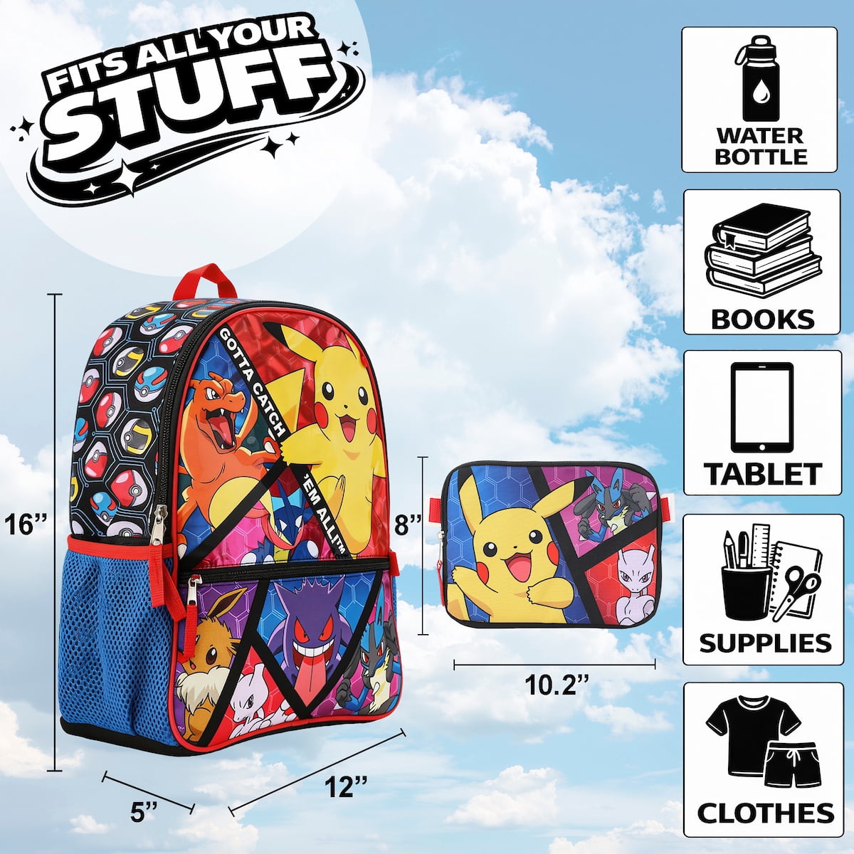 Pokemon Trainer Gotta Catch 'Em All Youth 5-Piece Backpack Set