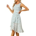 thumbnail image 4 of INSPIRE CHIC Robes d'Été pour Femmes Ourlet à Volants Col Rond Dos Trou de Serrure Sans Manches Robe Fleurie TG Bleu Clair, 4 of 6