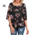 thumbnail image 3 of Qarigey Camisa de mujer Estampado de media manga Top Camisa de mujer Estampado de medio cuello Blusa informal Prendas para la parte del cuerpo cártamo negro M, 3 of 5