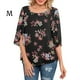thumbnail image 3 of Qarigey Camisa de mujer Estampado de media manga Top Camisa de mujer Estampado de medio cuello Blusa informal Prendas para la parte del cuerpo cártamo negro M, 3 of 5