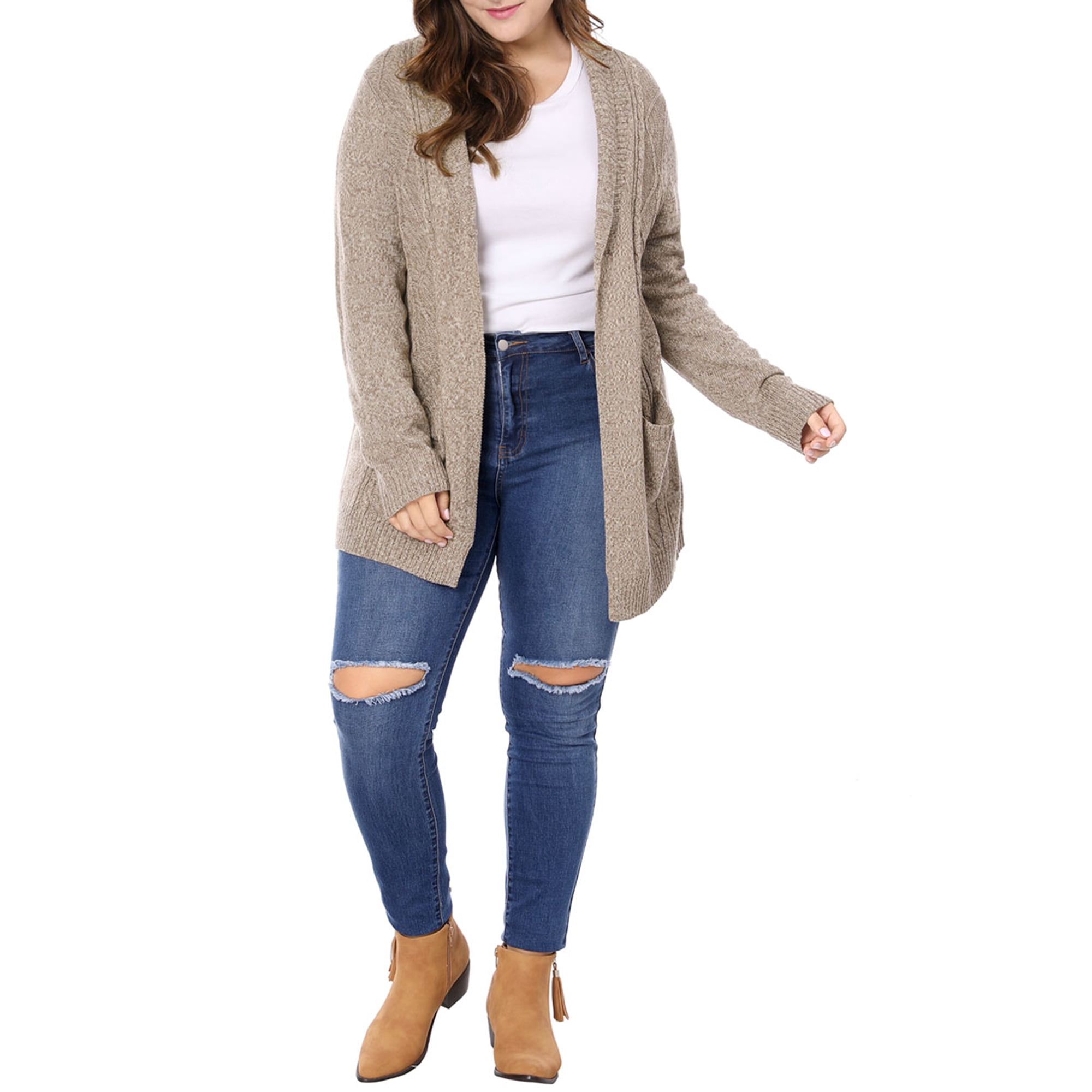 Women's Plus Size Open Front Cardigan Sweater Grey Women's Plus Size Open Front Cardigan Sweater Grey