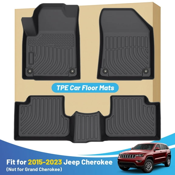 Black Floor Mats Liners Replacement for Jeep Cherokee 2015-2023 Heavy Duty All Weather Guard Front and Rear Car Carpet-Custom Fit-Tough/Durable/Odorless