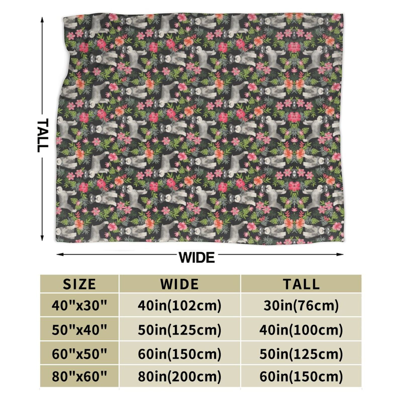 Wijzvio Schnauzer Floral Dog Throw Blanket Soft Fuzzy Fleece Blanket For Couch Bed Living Room Decoration 60"X50"