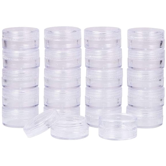 40 pcs 5 Gram Round Clear Empty Plastic Cosmetic Samples Container Pot Jars with Screw Lids for Make Up Eye Shadow Nails Powder Gems Beads Jewelry Small Items