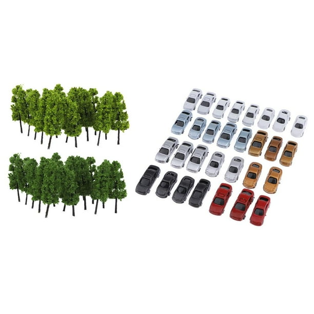 50 Piezas de Modelos de Automóviles Pintados Y Diseño de Trenes de Construcción de árboles Modelo 1: 200 Macarena Aparcamiento Scenery Street Disposición