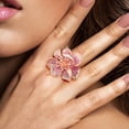 thumbnail image 5 of Santuzza 925 Sterling Silver Flower Ring Pink Sapphire Cubic Zirconia Blossom Hibiscus Ring for Women, 5 of 6