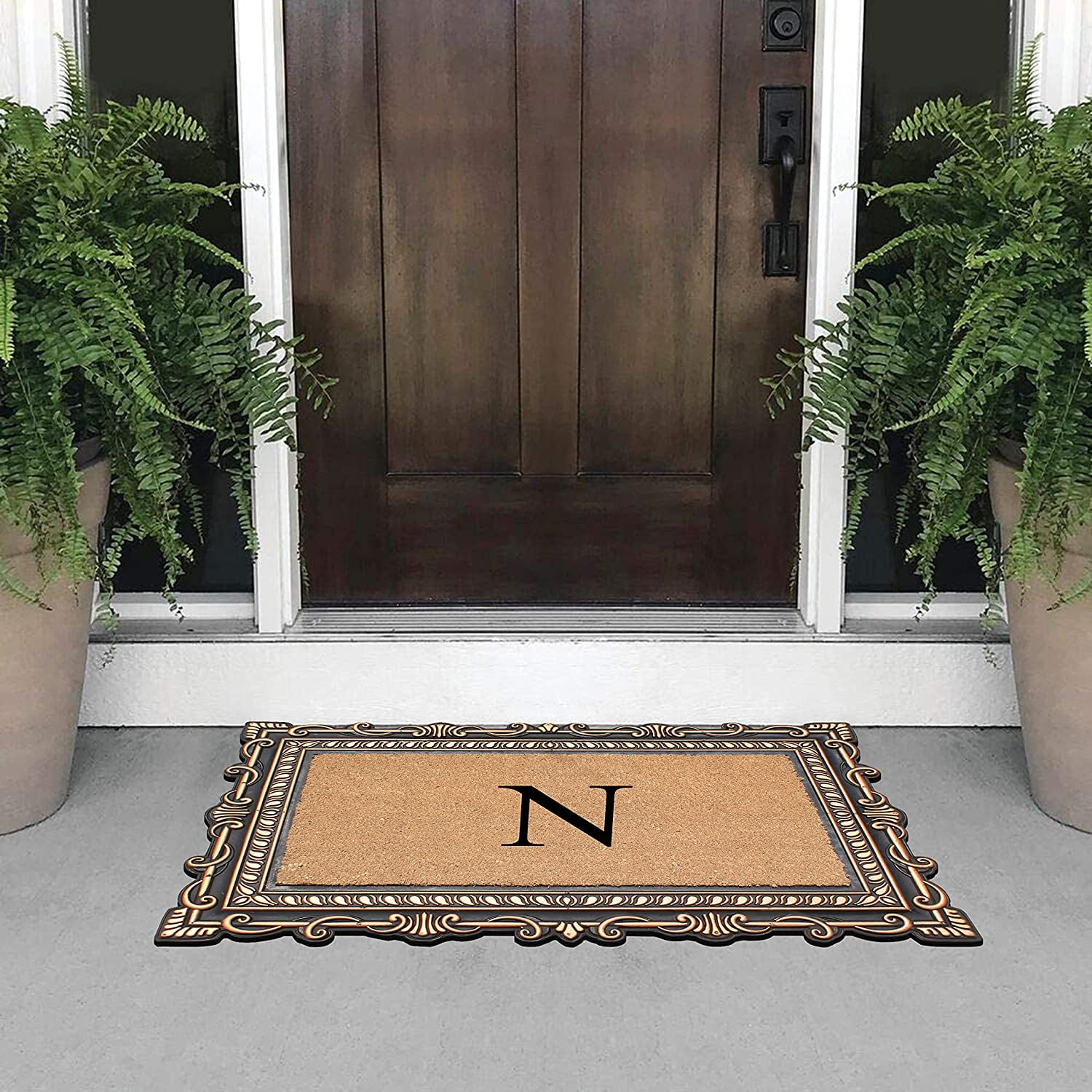 A1HC Natural Rubber & Coir 24x36 Monogrammed Doormat For Front Door, Anti-Shed Treated Durable Doormat for Outdoor Entrance, Heavy Duty, Low Profile, Easy to Clean, Long Lasting Front Porch Entry Rug