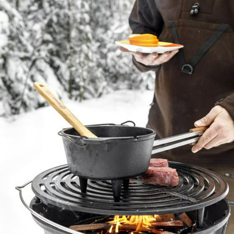 Camping Cast Iron Cooking Pot & Lid Dutch Oven Campfire Pre-Seasoned  Cookware