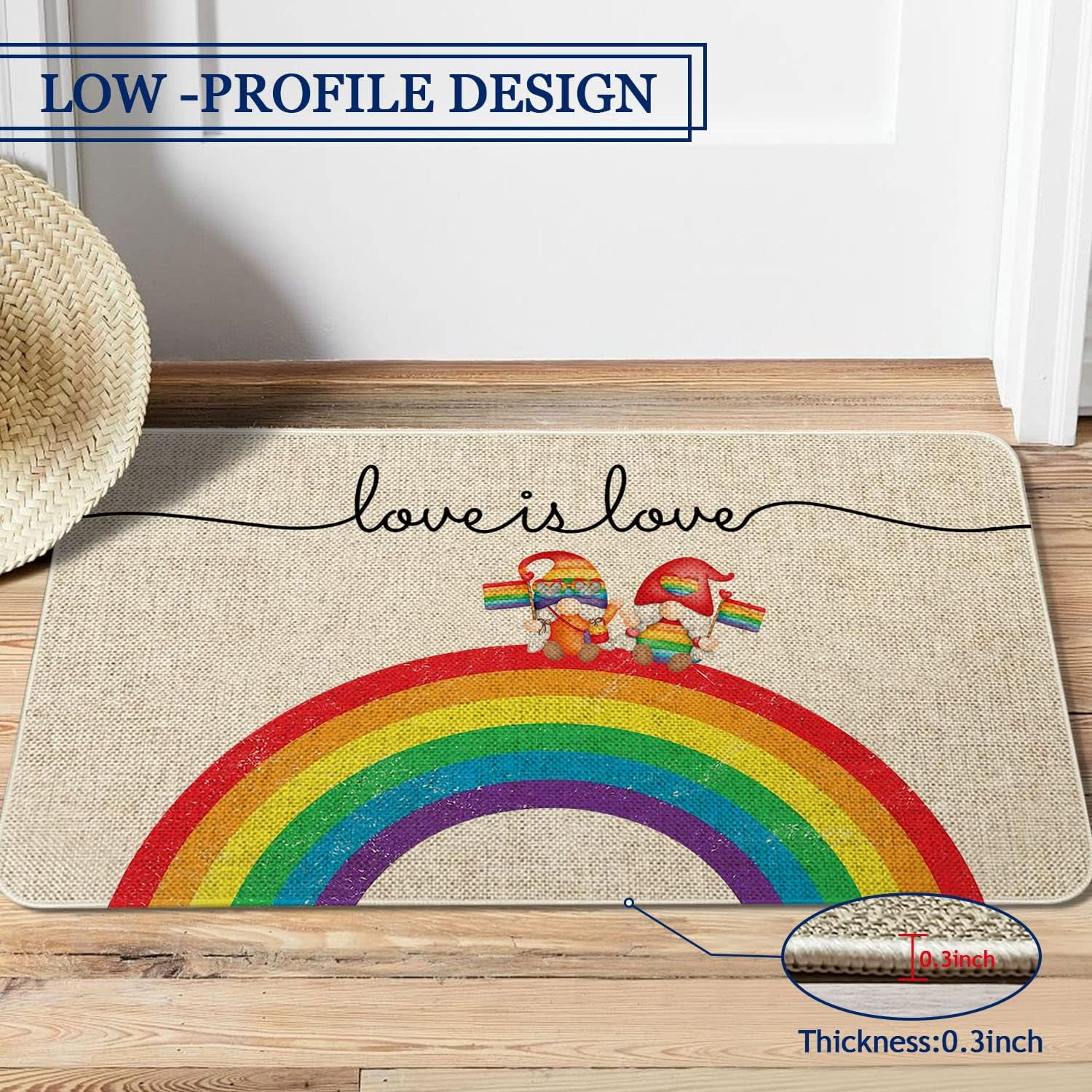 Love is Love Rainbow Door Mat 30 X 17 Inch Gay Pride Gnome LGBT Doormat Indoor Outdoor Entrance Floor Mat Non Slip Home Decor Rubber Welcome Mats