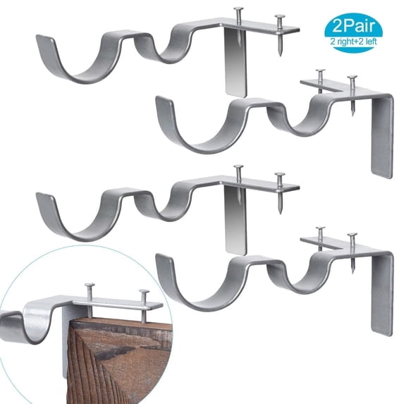 No-Drill Double Curtain Rod Brackets, 4-Pack, 5/8 and 1 Inch Cups