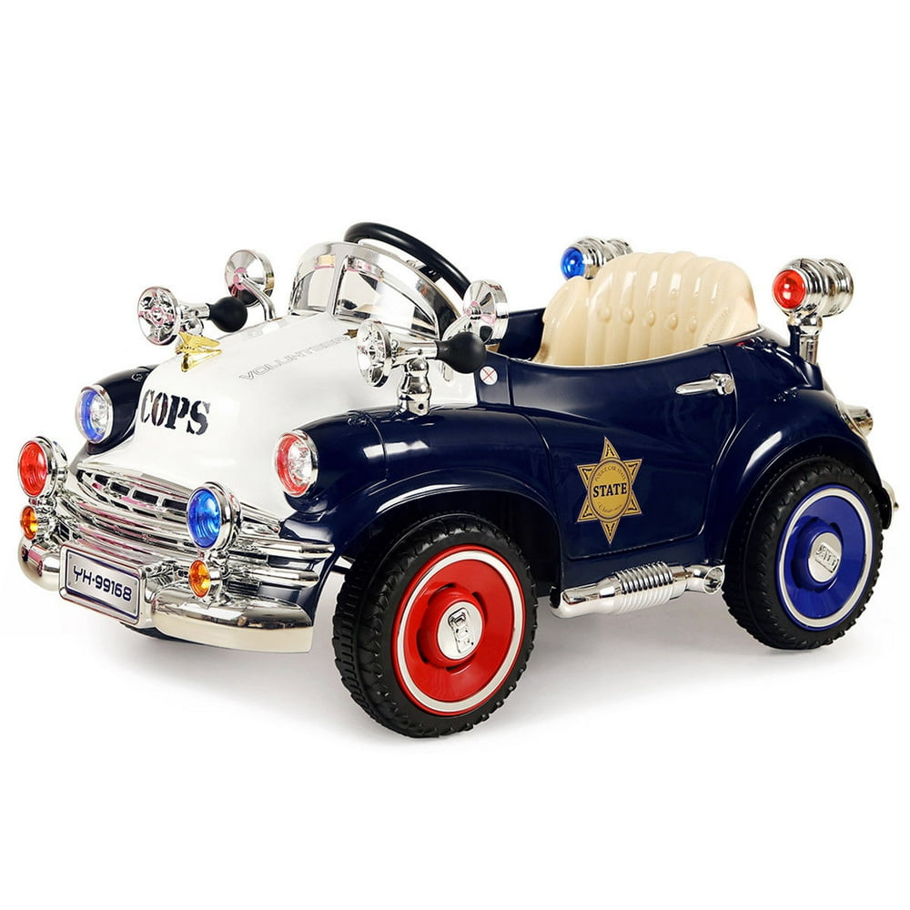 GHP 66Lbs Max Load Dark Blue Plastic Kids Ride On Police Toy Car with