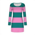 thumbnail image 5 of VEKDONE Womens Fall Dresses Striped Sweater Dress Casual Long Sleeve V Neck Slim Fit A Line Dress Ribbed Knit Stretch Swing Mini Dress Hot Pink S, 5 of 5