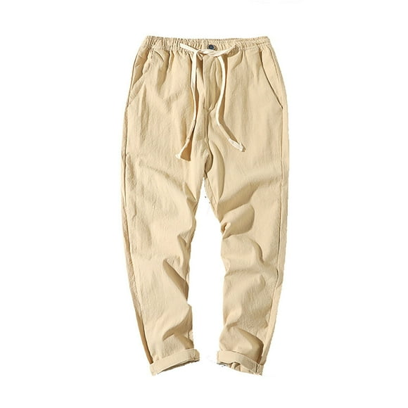 JHLZHS Men's Athletic Pants Men's Linen Pants Casual Long Pants Loose Lightweight Drawstring Yoga Beach Trousers Casual Trousers Black Pants Men Baggy Romper Pants