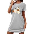 thumbnail image 4 of Sakmal Moomoos Grande Taille pour Femmes Robe de Nuit Extensible Nuage d'Halloween Gris Imprimé Fantôme Manches Courtes Col Rond Chemises de Nuit P-2TG, 4 of 4